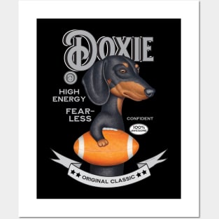 Black and tan Dachshund holding football Posters and Art